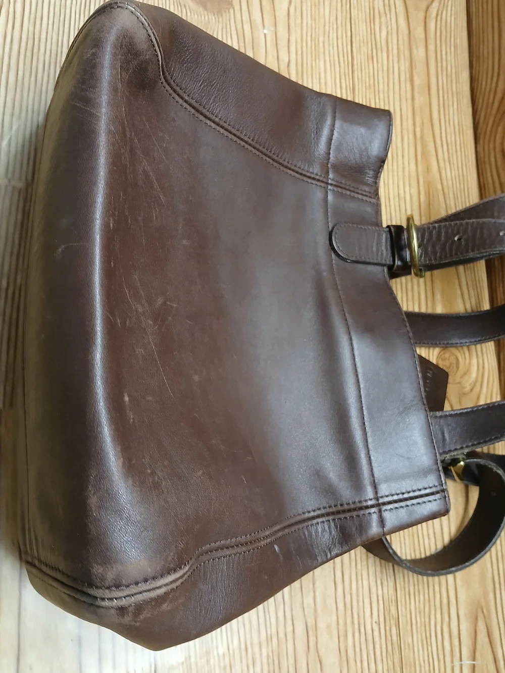 Coach Dark Brown Leather Messenger Tote with Adjustable Straps